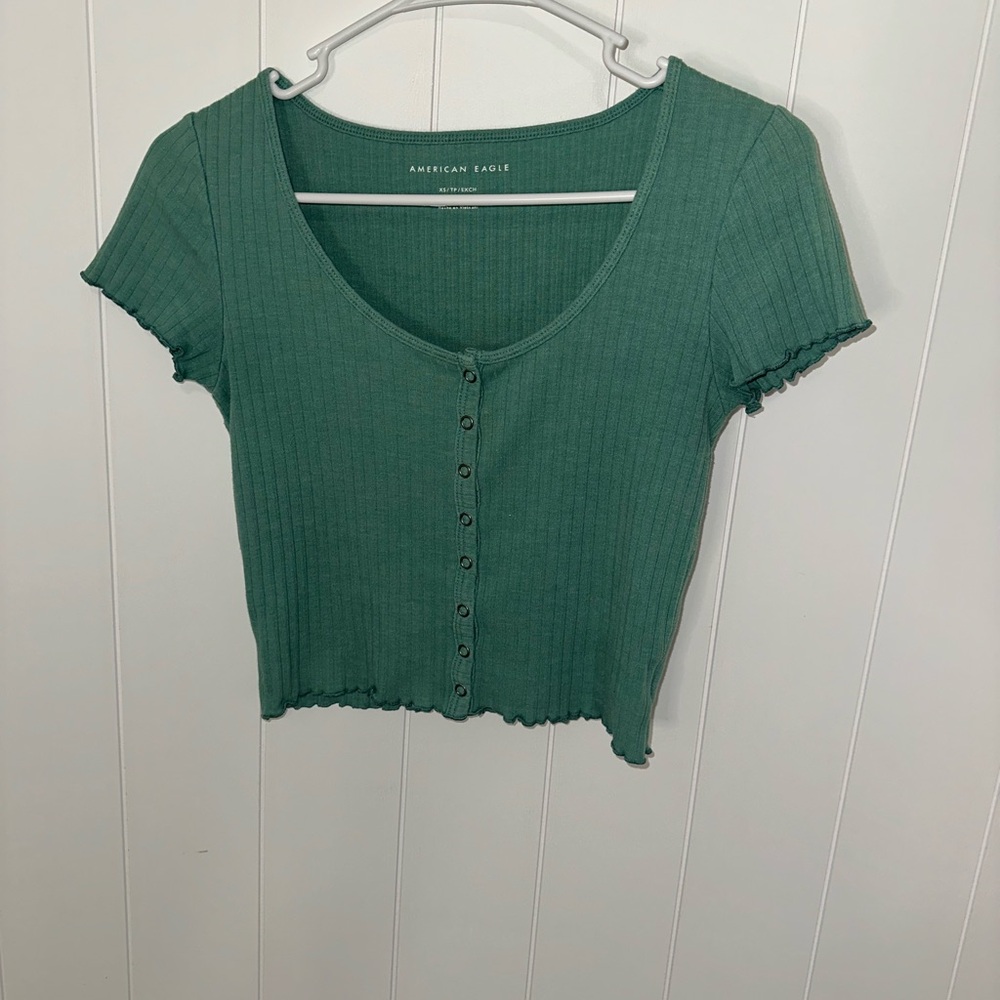American Eagle Outfitters Teal Button-Down Shirt